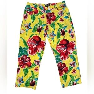 Lauren Ralph Lauren Women’s Linen Tropical Floral Pants Trouser Yellow Sz 16